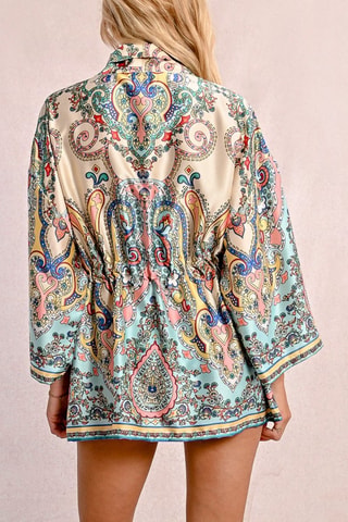 FEMME LADIES WOVEN KIMONO GREEN BLOOMA - Molly Bracken