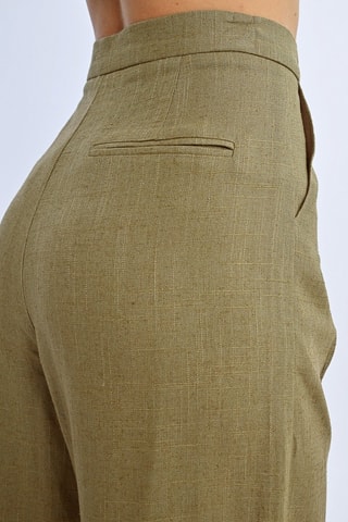 Pantalon en lin taille haute - Kaki