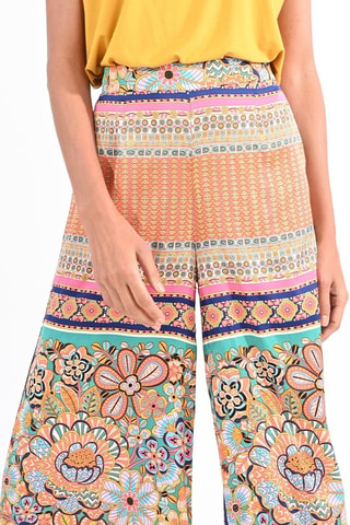 Pantalon palazzo taille haute - Orange et turquoise