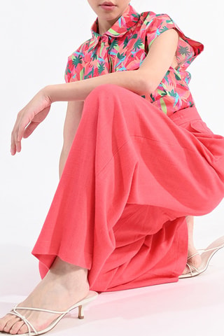 Pantalon en lin taille haute - Corail- Lili Sidonio