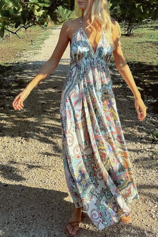 Robe longue - Vert et écru