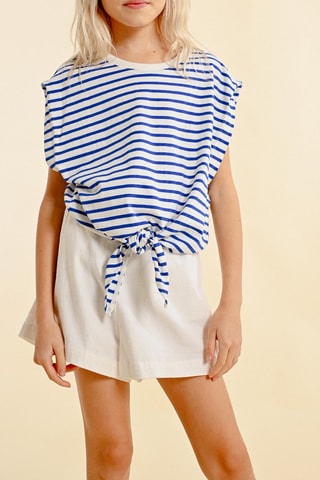 T-shirt noué - Ecru et bleu marine - Molly Bracken