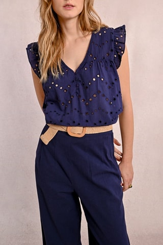 Blouse en broderie anglaise - Bleu marine - Molly Bracken