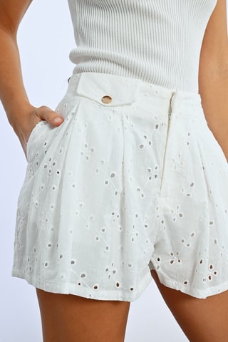 Short en broderie anglaise taille haute - Blanc