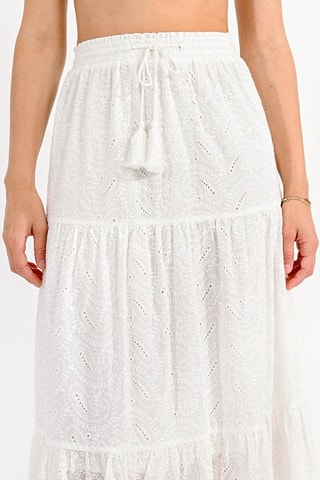 Jupe longue en broderie anglaise taille haute - Blanc