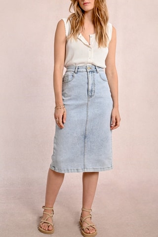 Jupe droite en jean taille haute - Bleu clair - Molly Bracken