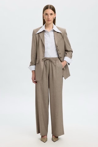 Pantalón de lana y lino - Beige - Selected