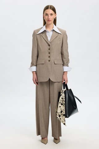 Pantalón de lana y lino - Beige - Selected