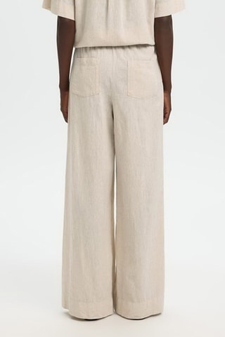 Pantalón wide leg de lino y algodón orgánico - Beige - Selected