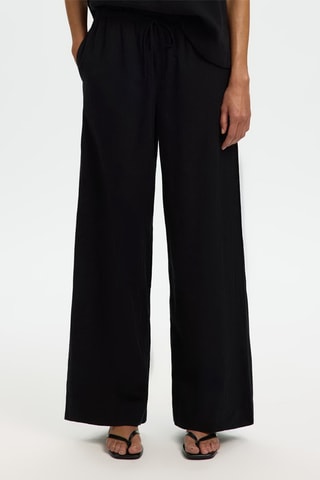 Pantalón de lino y algodón orgánico - Negro - Selected