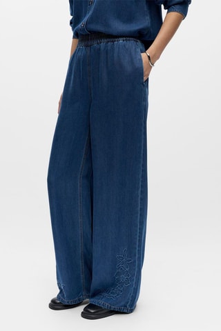 Pantalón wide leg - Azul - Selected