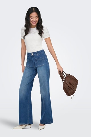 Pantalón wide leg de algodón orgánico de tiro alto - Azul claro