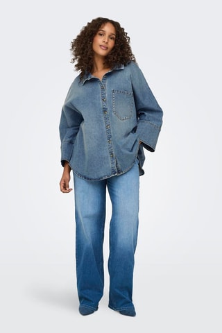 Pantalón wide leg de algodón orgánico de tiro alto - Azul claro