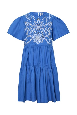 Vestido avolantado de algodón orgánico - Azul - Selected