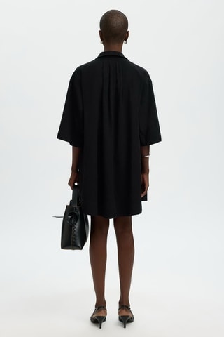 Vestido camisero de lino y algodón orgánico - Negro - Selected