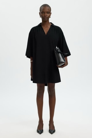 Vestido camisero de lino y algodón orgánico - Negro - Selected