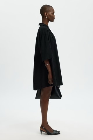Vestido camisero de lino y algodón orgánico - Negro - Selected