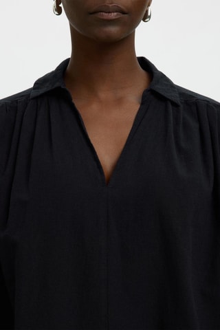 Vestido camisero de lino y algodón orgánico - Negro - Selected