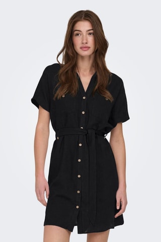 Vestido camisero de lino - Negro