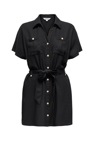 Vestido camisero de lino - Negro