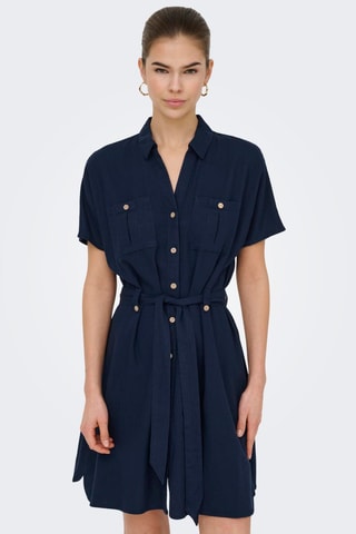 Vestido camisero de lino - Azul marino