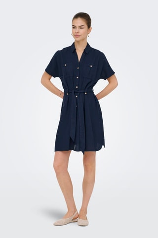 Vestido camisero de lino - Azul marino