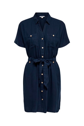 Vestido camisero de lino - Azul marino