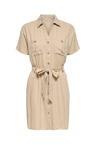 Vestido camisero de lino - Beige