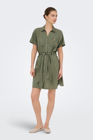 Vestido camisero de lino - Caqui