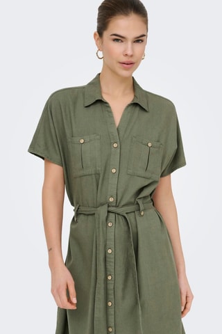 Vestido camisero de lino - Caqui