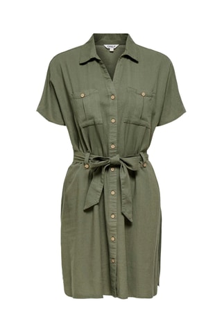 Vestido camisero de lino - Caqui