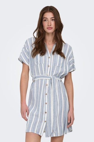 Vestido camisero de lino - Azul