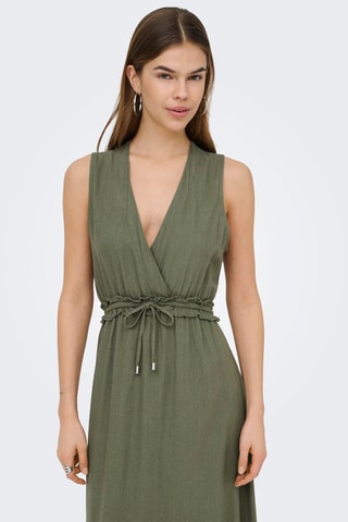 Vestido largo de lino - Verde oliva