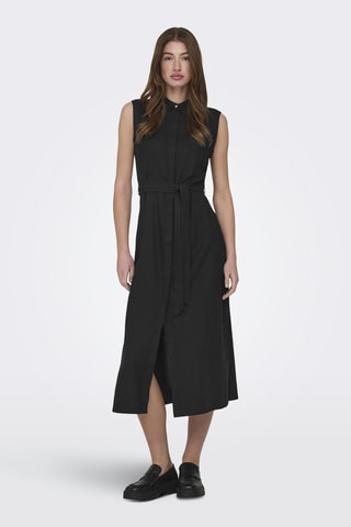 Vestido camisero de lino - Negro