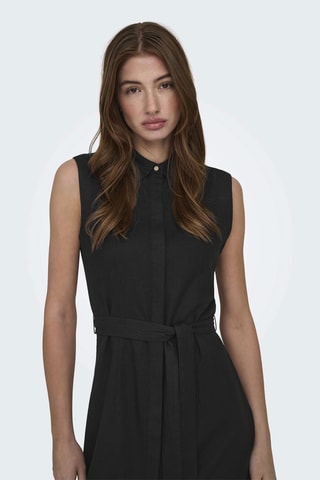 Vestido camisero de lino - Negro