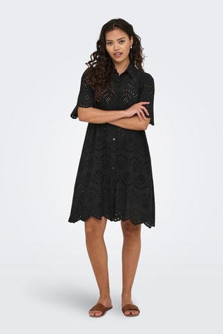 Vestido camisero con bordado inglés - Negro