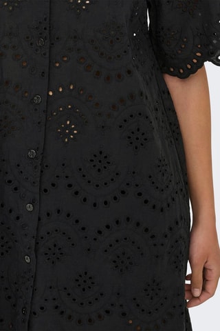 Vestido camisero con bordado inglés - Negro