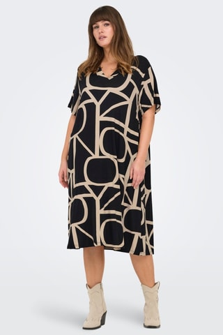 Vestido trapecio - Negro y beige