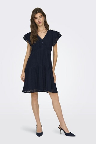 Vestido evasé de guipur - Azul marino