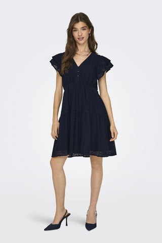 Vestido evasé de guipur - Azul marino