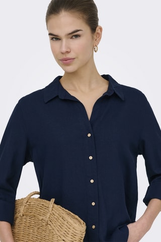 Camisa loose de lino - Azul marino