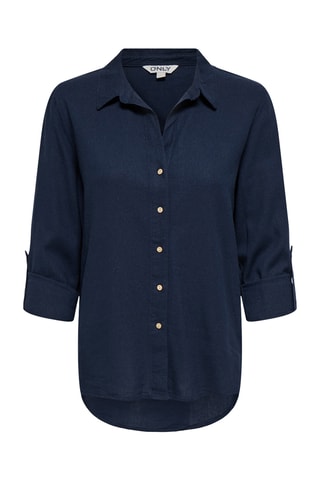 Camisa loose de lino - Azul marino