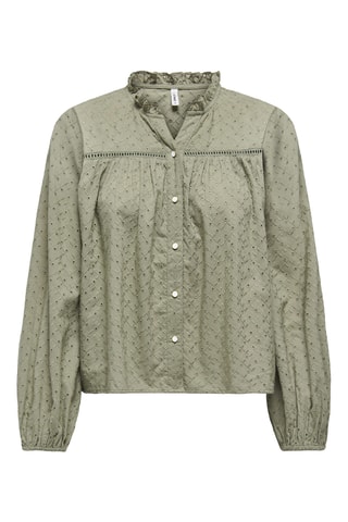 Camisa regular fit con bordado inglés - Caqui