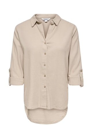 Camisa loose de lino - Beige