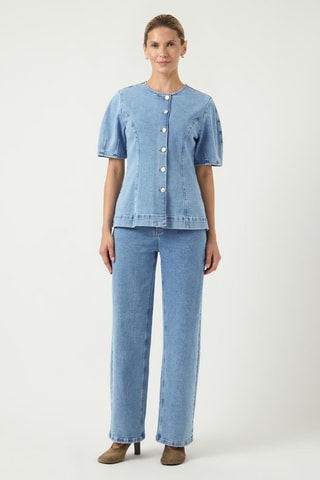 Blusa de algodón orgánico - Azul claro - Selected