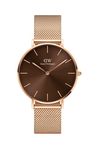 Stalen Quartz Horloge Petite Amber - 36 mm - Goudkleurig en bruin 