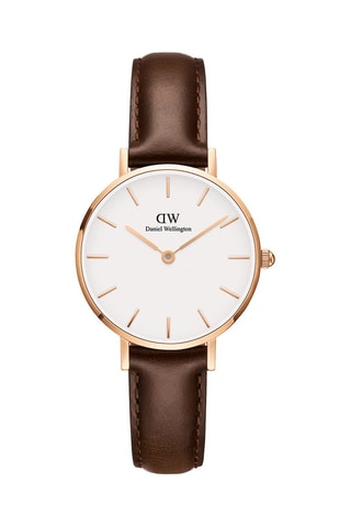 Leren en Doublé Roségoud Quartz Horloge Petite Bristol - 28 mm