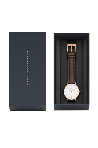 Leren en Doublé Roségoud Quartz Horloge Petite Bristol - 28 mm