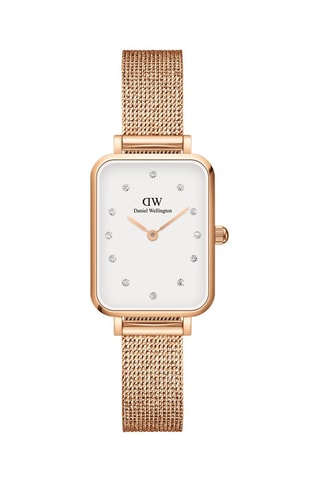 Stalen Quartz Horloge Quadro  20 x 26 cm - Roségoudkleurig en Wit