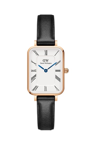 Leren Quartz Horloge - Zwart en Roségoudkleurig